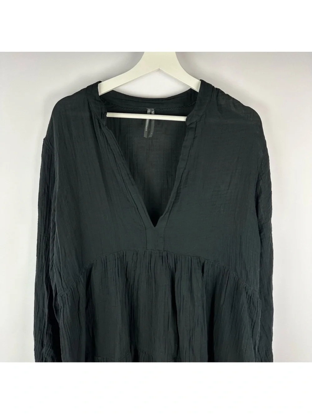 Anthropologie Black Tiered Long-Sleeve Kallie mini dress - large - Picture 6 of 8